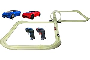 Tracer Racers Remote Control Cordless Glow in The Dark High-Speed Super 8 Speedway Track Set with Two Cars for Dual Racing, Glow Green