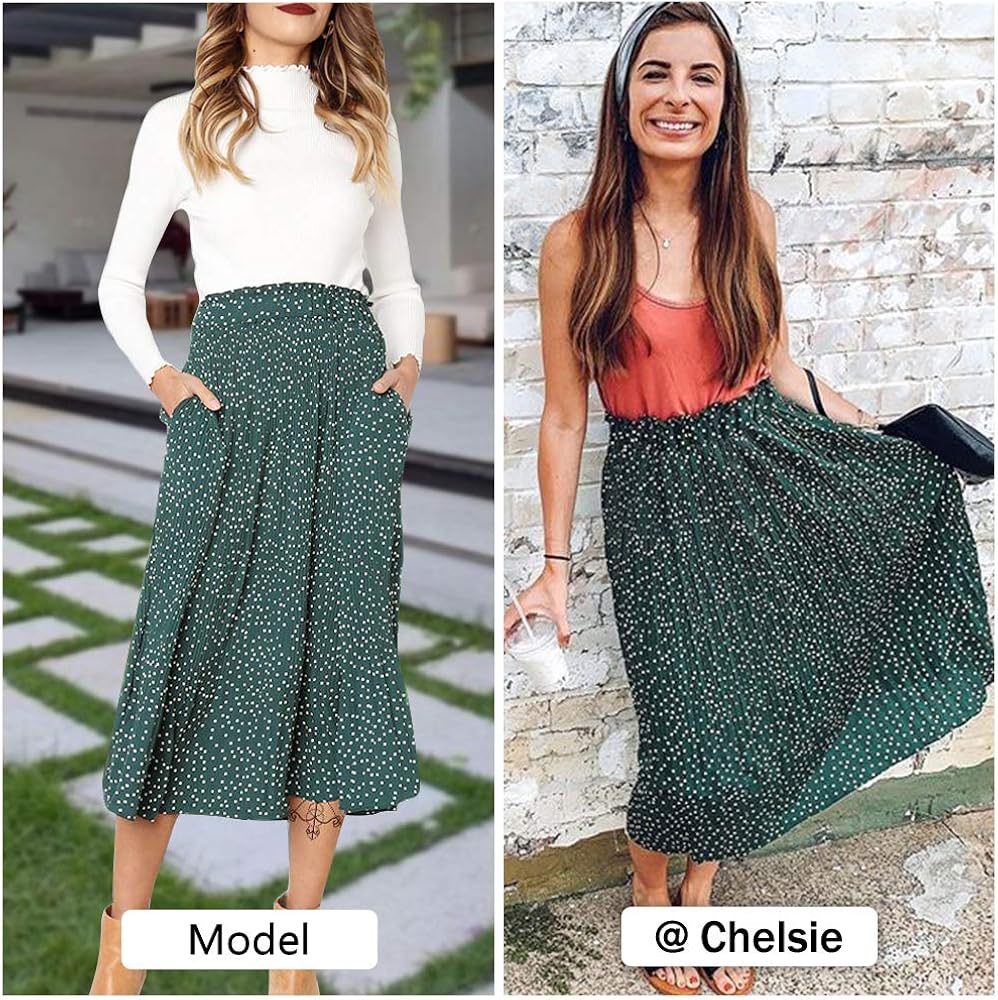 Exlura Womens High Waist Polka Dot Pleated Skirt Midi Maxi Swing Skirt with Pockets at  Women’s Clothing store