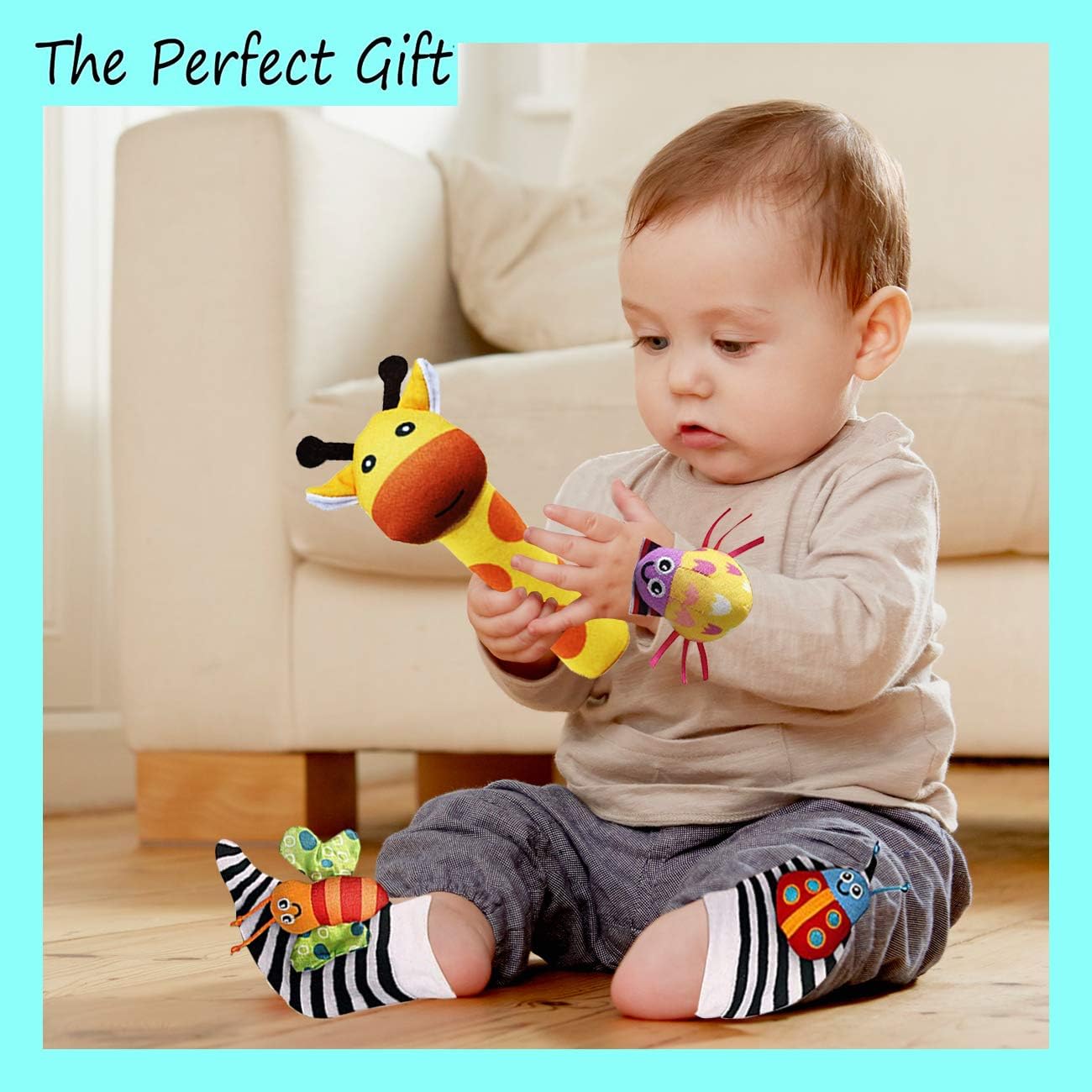 Foot Finders & Wrist Rattles for Infants, Developmental Texture Toys for Babies, Infant Socks & Baby Wrist Rattle - Image 4