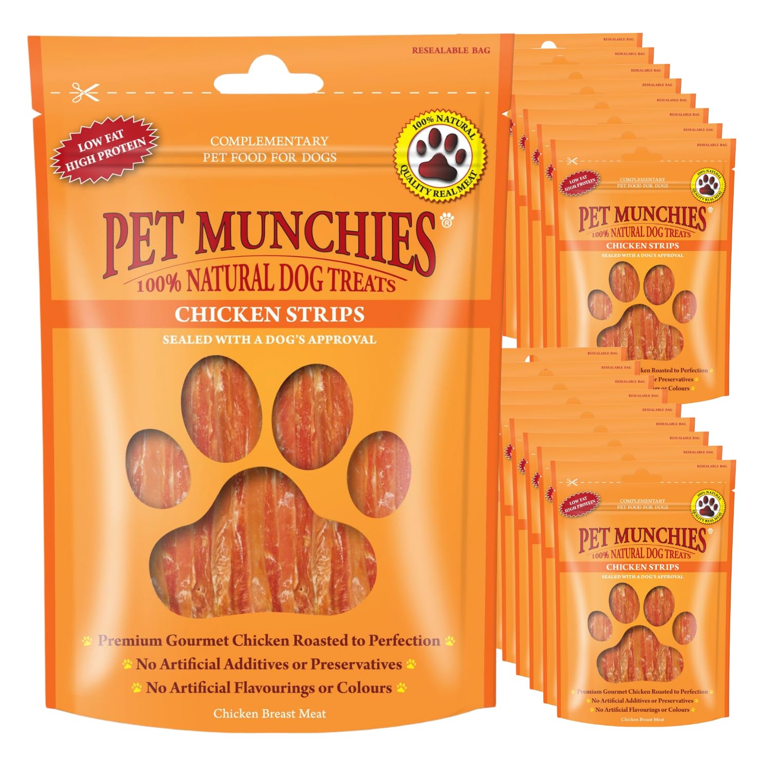 Pet Munchies Chicken Strips Dog Treats Bumper Pack, Dog Chews with Natural Real Meat, Low in Fat and High in Protein (18 x 90g)