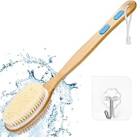 Long Shower Brush with Soft and Stiff Bristles Long Handled Back Scrubber Double Sided Bath Brush for Wet or Dry Brushing Bod