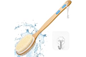 Long Shower Brush with Soft and Stiff Bristles Long Handled Back Scrubber Double Sided Bath Brush for Wet or Dry Brushing Bod