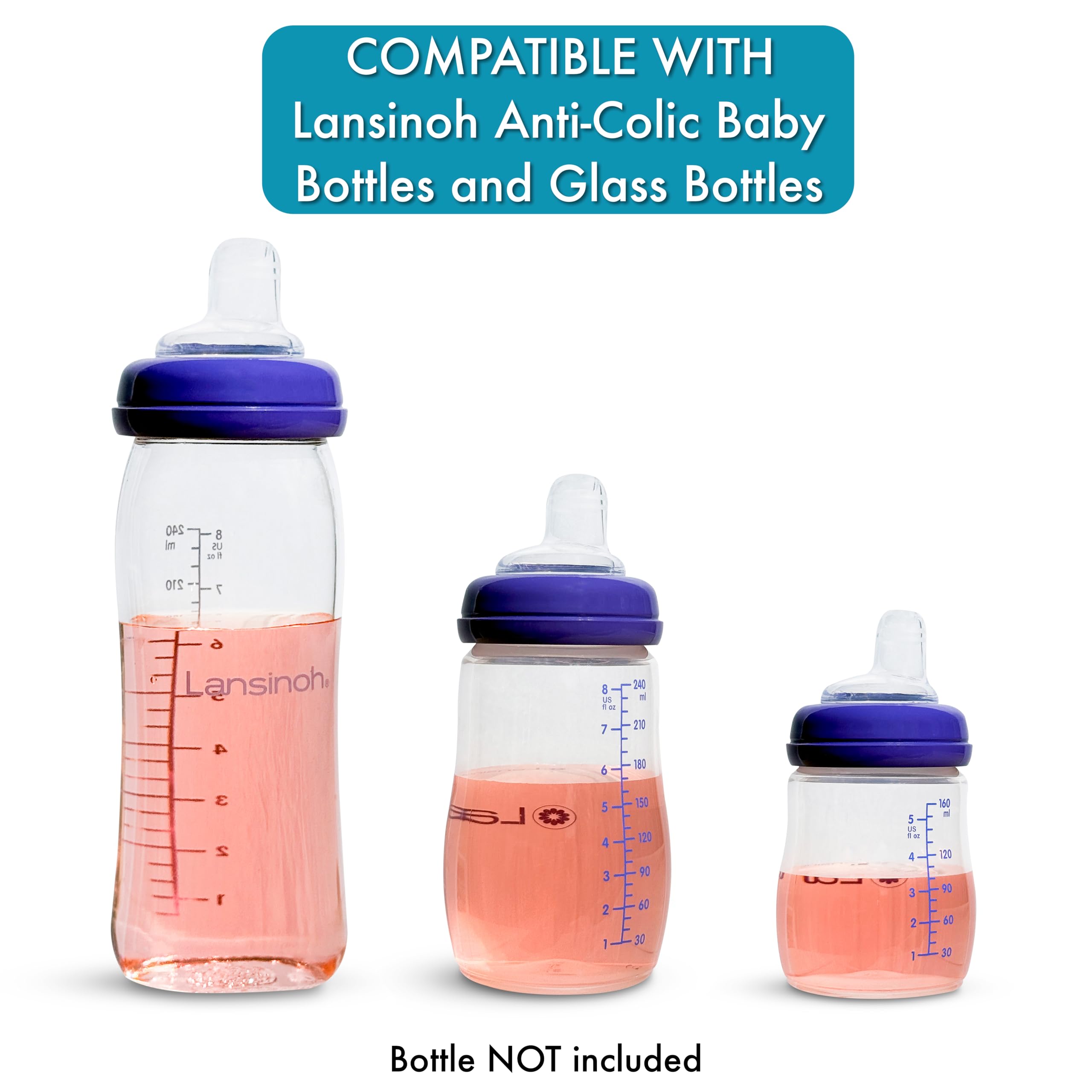 Sippy Spout Nipples for Lansinoh, MAM and Evenflo (Wide Neck) Baby Bottles, 4-Count, Soft Spout, Food Grade Silicone, BPA-Free, Variable Flow, Spill-Proof, Converts Baby Bottles to Sippy Cup 4+ months