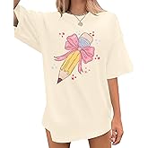 Teacher Shirts Women Bow Pencil Graphic Tee Back to School Teaching Life Shirt Teacher Appreciation Gifts Tops