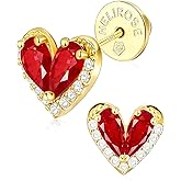 Helirose Heart Stud Earrings for Women, S925 Sterling Silver Posts 14K Gold Plated, Hypoallergenic Jewelry, Gift Box & Message Card, Perfect Valentine's Day Gift for Her