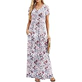 GRECERELLE Women Summer Casual Maxi Long Dress Short Sleeve Crew Neck with Pockets, Size S-3XL
