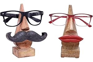 Ajuny Handcrafted Decorative Wooden Eyeglass Spectacle Holder Lip and Mustache Design Eyewear Wood Display Stand, Specs Eyeglasses Goggles Stand for Office Desk Home Decor Gifts (Lip Mustache Combo)