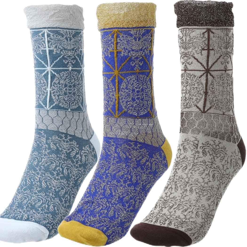 Woeoe Nordic Vintage Crew Socks Blue Thin Cozy Socks Soft Casual Winter