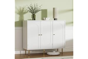 Housoul Sideboard Buffet Cabinet with 3 Doors, Coffee Bar Storage Cabinet with Adjustable Shelf, Liquor Cabinet with Storage, Accent Cabinet Console Table for Living Dining Room, White