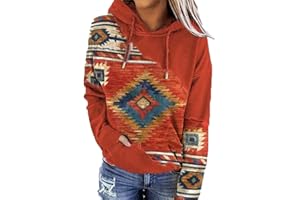 Xuboway Womens Western Aztec Geometric Hoodie Ethnic Graphic Pullover Sweater Long Sleeve Sweatshirt 2023 fall Trendy Clothes