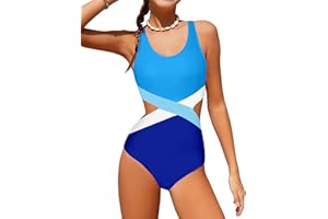 TyeSmo Girls Swimsuit One Piece Cutout Bathing Suit for Girls Cute Swimwear Color Block Beach Padded 7-16y