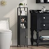 MAHANCRIS Small Bathroom Storage Cabinet, Corner Floor Cabinet with Door and Shelves, Narrow Toilet Paper Cabinets with Adjustable Shelf, Bathroom Organizer, 7.9" D x 7.9" W x 38.2" H, Black