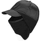 SEEK SURE Winter Running Hat Fleece Baseball Caps with Ear Flap Water-Repellent Warm Brimmed Hats for Cold Weather, Black
