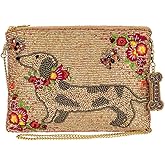 Mary Frances Doxie Beaded Dachshund Mini Crossbody Bag Clutch Purse with Floral Embroidery and Dog Bone Charm, Multicolor