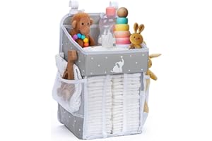 Hanging Diaper Caddy – Crib Diaper Organizer – Diaper Stacker for Crib, Playard or Wall – Newborn Boy and Girl Diaper Holder 