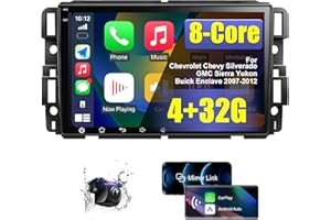 FIUFUL 4+32G 8 Core Android Car Stereo for Chevrolet Chevy Silverado/GMC Sierra Yukon/Buick Enclave 2007-2012 with Wireless CarPlay/Android Auto, 8 Inch HD Touchscreen Car Radio with AM/FM/RDS Backup Camera