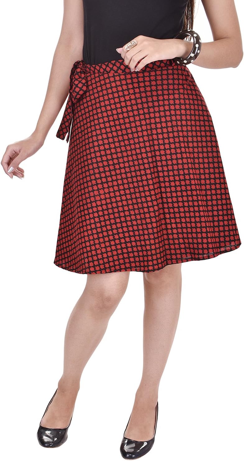 Pezzava Women Knee-Long Skirt (PZ00114SS-FS_Red_Free Size)