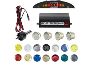 SANDETOUN Car Reverse Backup Parking Sensor Radar System kit The LED Display with 3 Colors can Both Shows Distance Data and warn You with beep Sound Adjustable Volume Compact and Easy to Install(Silver)