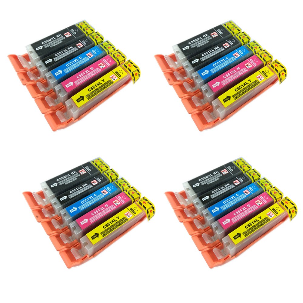 PerfectPrint Compatible Ink Cartridge Replacement for Canon Pixma iP7200 iP7250 iP8750 iX6850 MG5450 MG5550 MG5650 MG6350 MG6450 MG6600 MG6650 MG7150 MG7550 MX725 MX925 550/551 XL (BK/C/M/Y, 20-pack)
