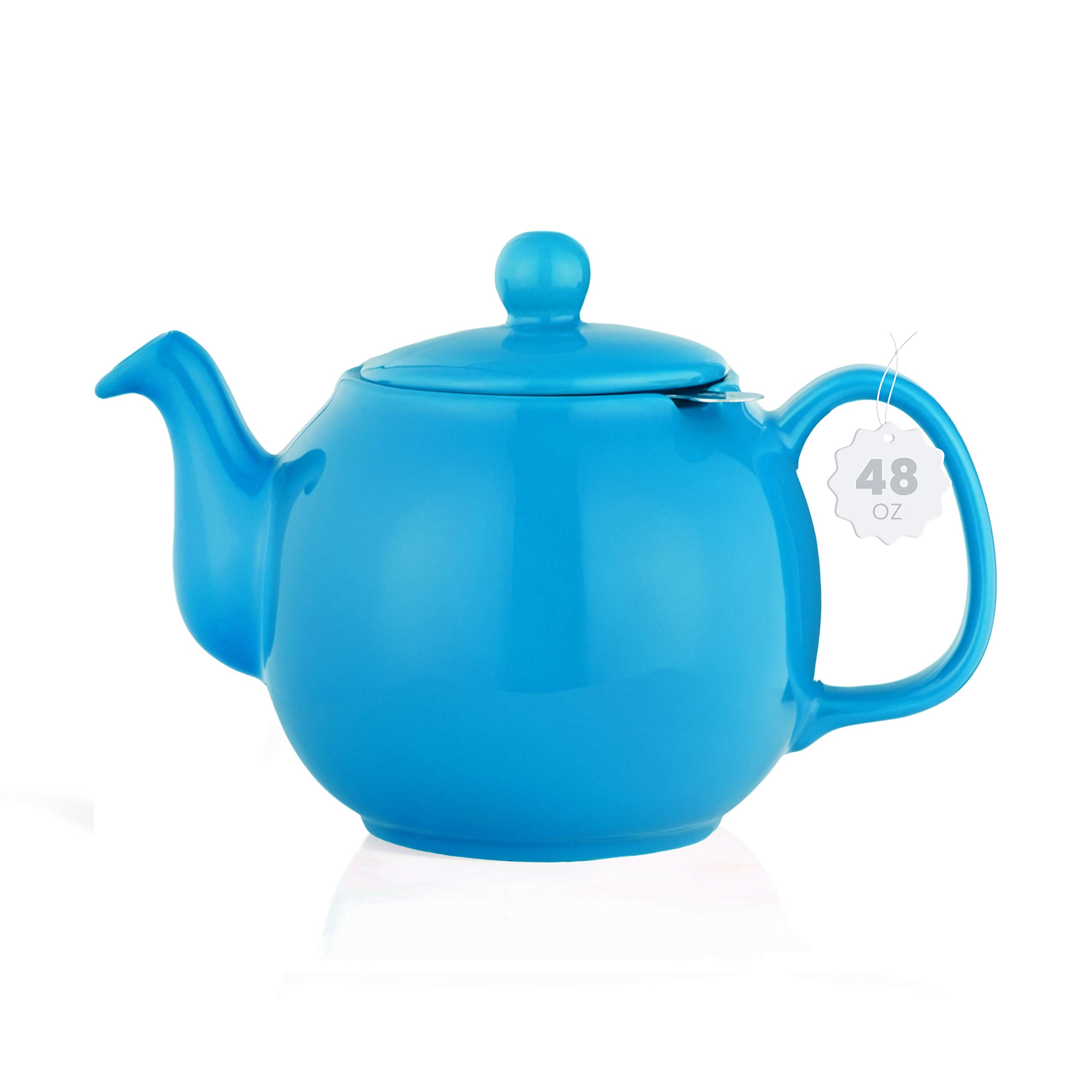 SAKI Large Porcelain Teapot, 48 Ounce Tea Pot with Infuser, Loose Leaf and Blooming Tea Pot - Blue