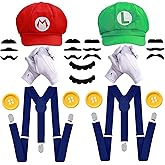 ratote Mary and Luigi Hats Costume for Adult–Halloween Cosplay Accessories Kit, Funny Couple Outfits for Men and Women