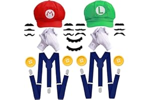 ratote Mary and Luigi Hats Costume for Adult–Halloween Cosplay Accessories Kit, Funny Couple Outfits for Men and Women