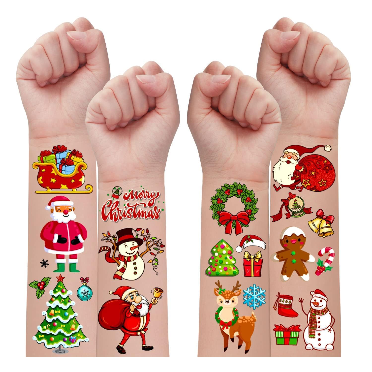 Leesgel Christmas Stickers Tattoos for Kids, Temporary Tattoos for Children Christmas Decorations, Xmas Toys Stocking Fillers Christmas Eve Box Stuffers Crafts for Boys Girls -10 Sheets