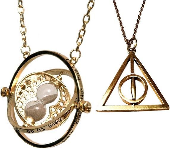 H & H UK™ Time Turner Pendant Necklace In Velvet Gift Bag (02 Gold Set