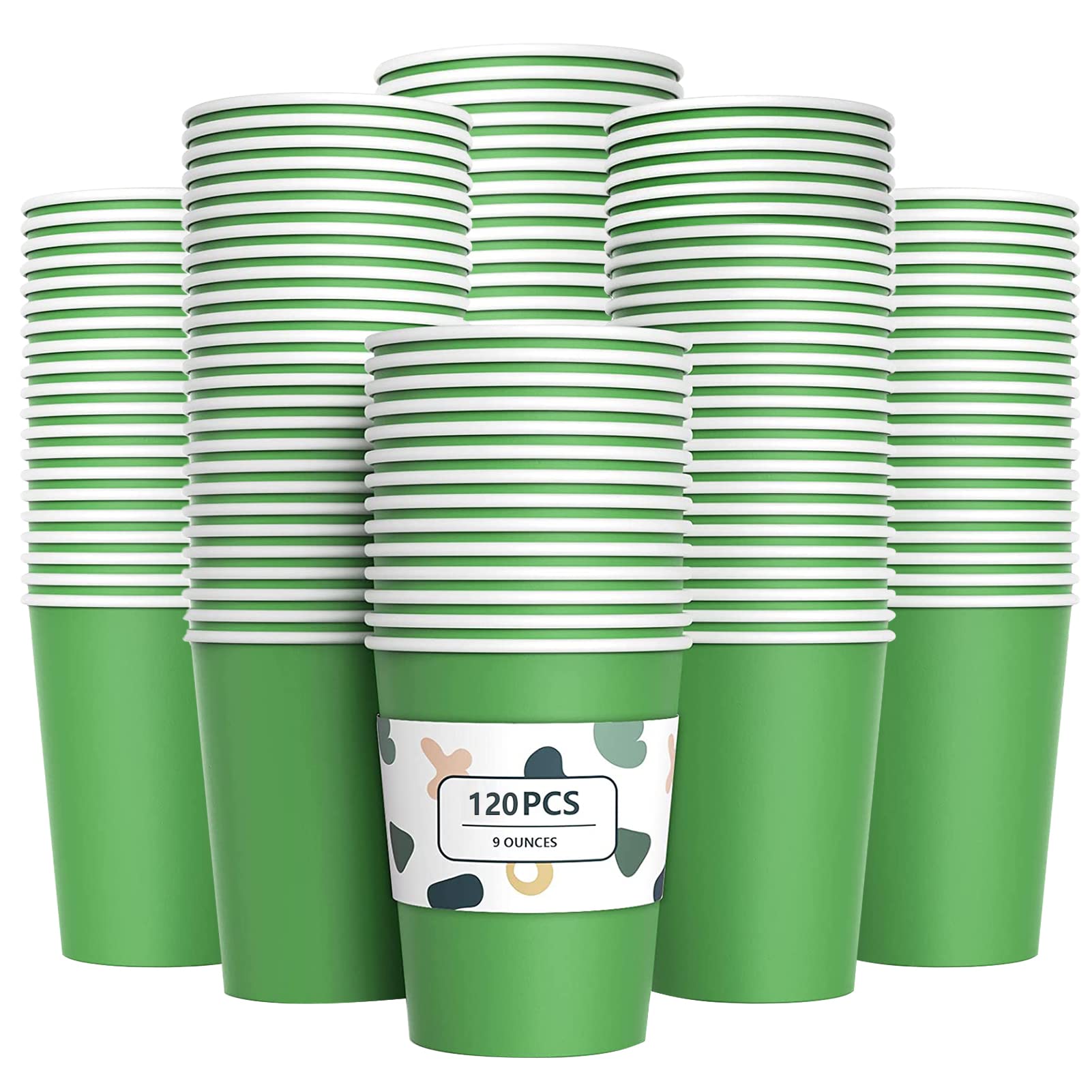YANGTE 120Pcs Green Paper Cups 9oz Disposable Party Cups Biodegradable and Compostable Drinking Cups for Birthday Party, DIY, BBQ - 250ml