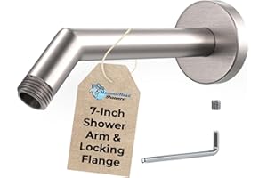HammerHead Showers® Solid Metal 7 Inch Shower Arm and Flange with Set Screw, Brushed Nickel | Wall Elbow Pipe and Cover Plate | Universal Replacement Part for Showerheads