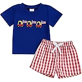 YolanerBaby Baby Boy 4th of July Outfits American Flag Short Sleeve Shirt Plaid Shorts Fourth of July Toddler Clothes