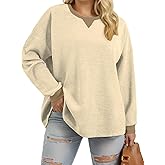 VISLILY Womens-Plus-Size-Sweatshirts Trendy Color Block Casual Long Sleeve Tops Waffle Knit Oversized Shirts Loose Fit Tunics