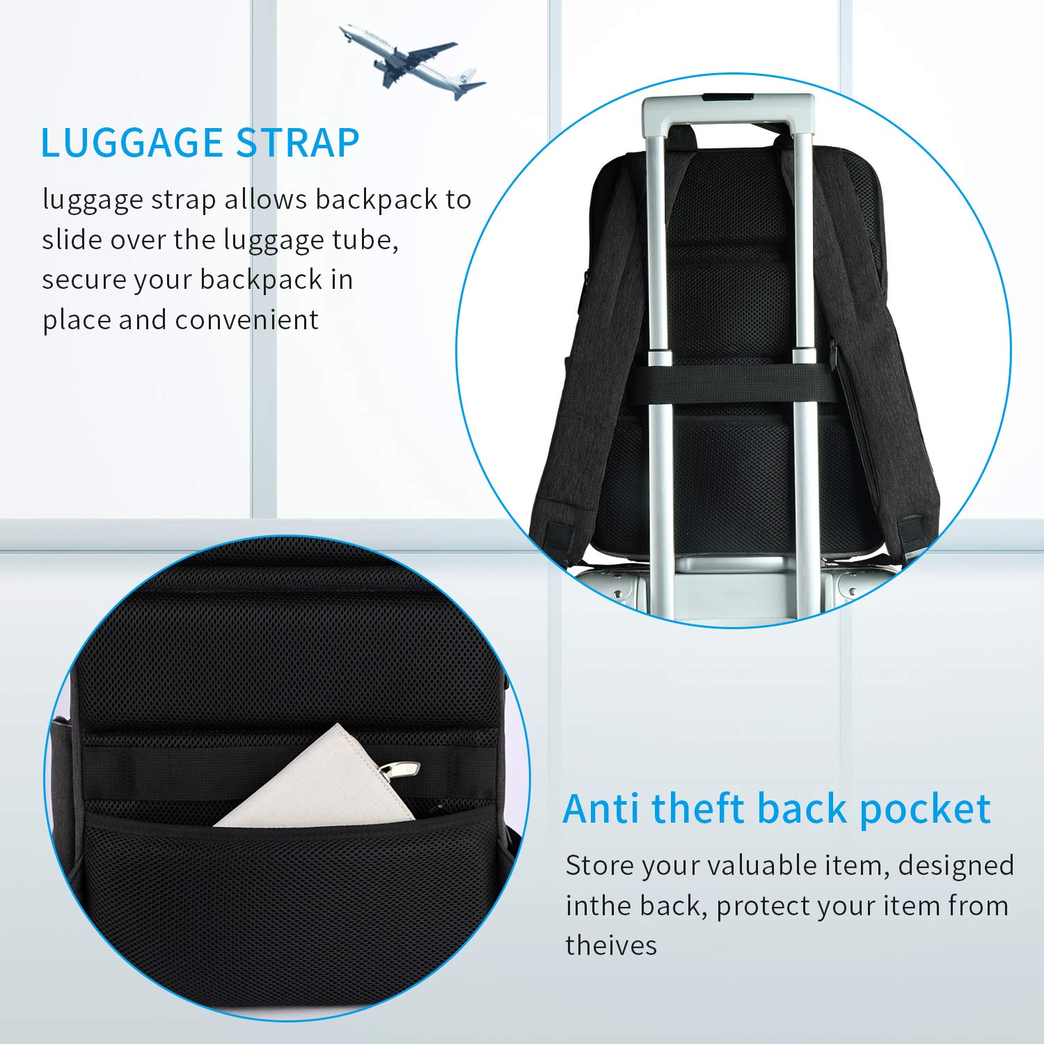 Cai 7331 Large Business Travel Backpack, Durable Multi-Functional Water Resistant, School College Commuting Bag with Headphones Port and luggage strap 15.6 \