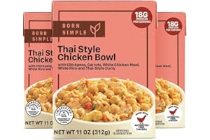 Born Simple Prepared Meals - Ready to Eat Thai Style Chicken Bowl | 18g Protein | 11 Oz (Pack of 3)