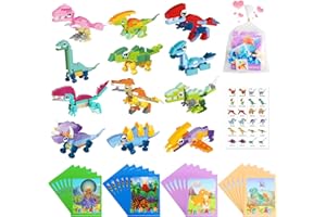 YTKIH 24 Packet, Bulk Valentines Day Gifts for Kids Classroom, Include Dinosaur Building Blocks, Cards, Stickers, Goodie Bag, Valentines Party Favors Class Exchange for Boys Girls