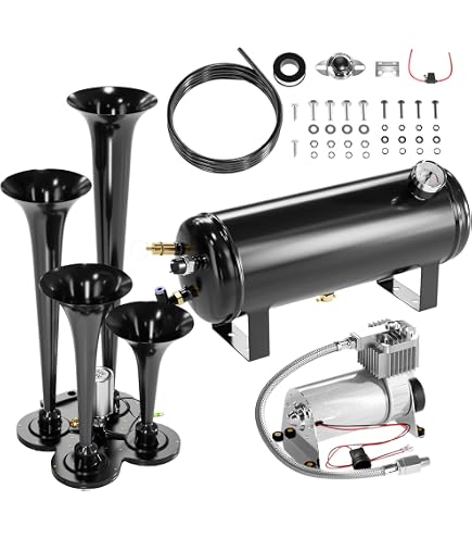 thumbnail image 2 of 600DB Train Horn Super Loud 4 Trumpet Air Horn Kit – 12V/24V, Aluminum, For Truck Car Boat 2 of 5
