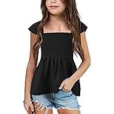 Bingerlily Girls Summer Casual Tops Square Neck T Shirts Cute Smocked Top Tees