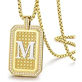 Zillaly Men's Initial Pendant Necklace 18K A-Z Zirconia Unisex Christmas Gift with Box