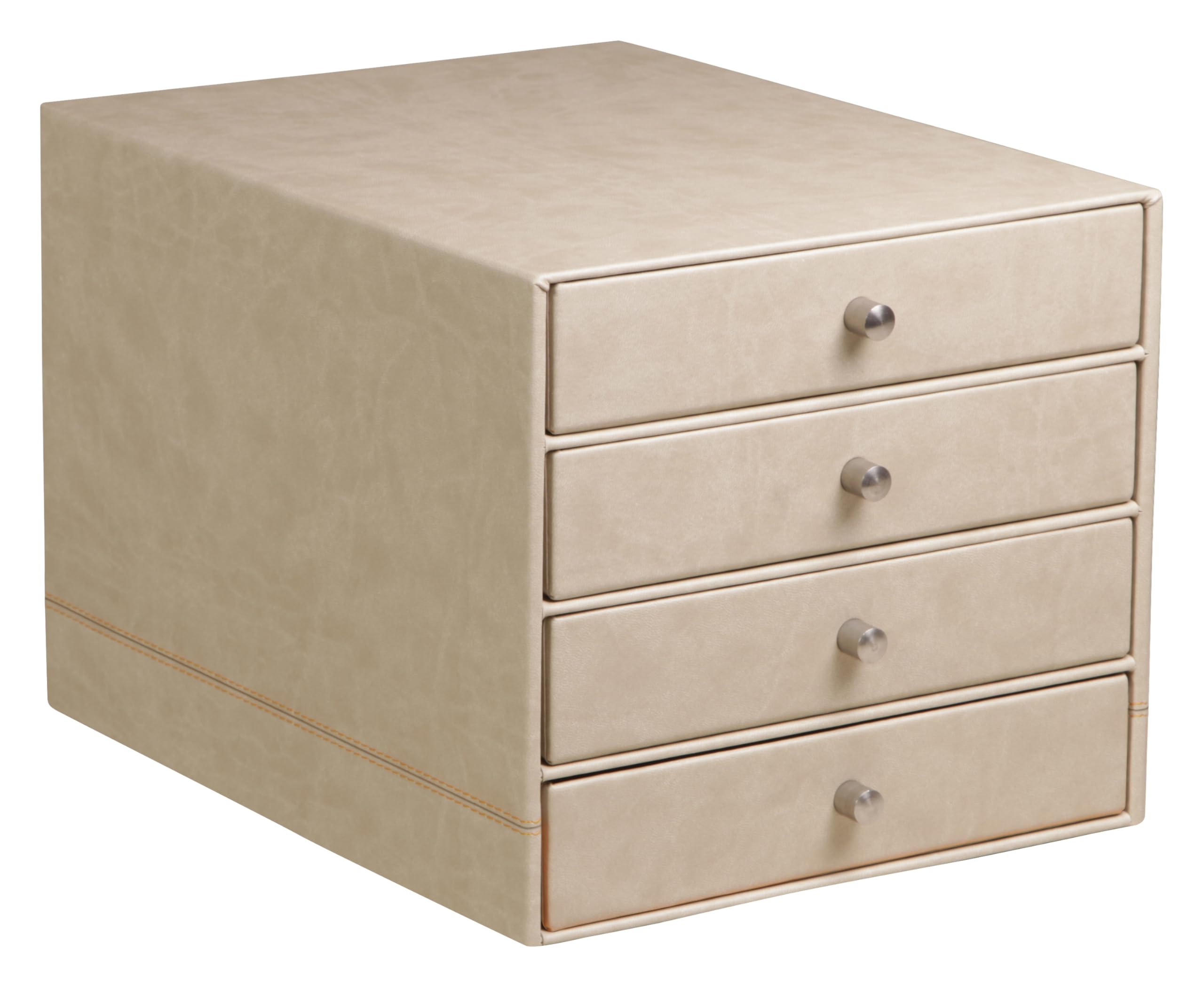 RHODIA 318863C - Chocolate 4-Drawer File Organizer - 24.8 x 32.7 x 22.8 cm - Orange Saddle Stitching - Faux Leather Exterior - Rhodiarama Home Office Collection - Office Organization & Designer Storage