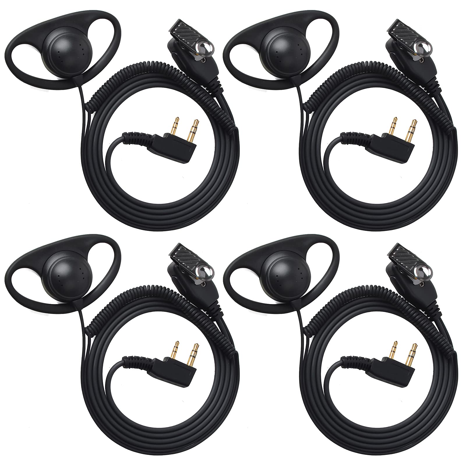 HYS Walkie Talkie Earpiece D Shape Headset with Mic for Police Security Compatible with Kenwood TH-F7 TK-2100 Baofeng UV-5R 2 Way Radio(4 Pack)