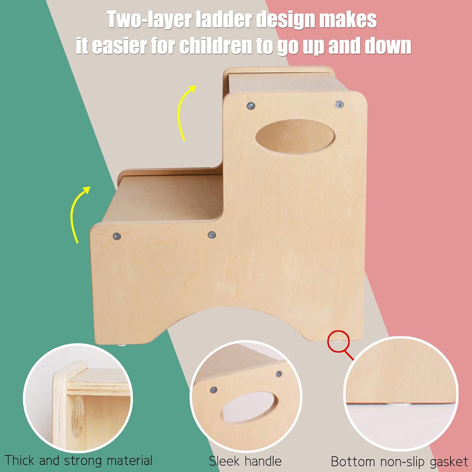 Wooden Log Toddler Step Stool for Kids Adults Footstool Slip Resistant Proof with Portable Handle Washroom Toilets Lavatory Kitchen Washing Hands Fetching Reach High Potty Training : Baby