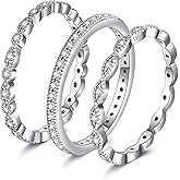 OLIVIASO Women 925 Sterling Silver Rings, Stackable Wedding Bands Rings for Women, Women's Eternity Rings, Marquise CZ Promise Rings for Her Size 5-10