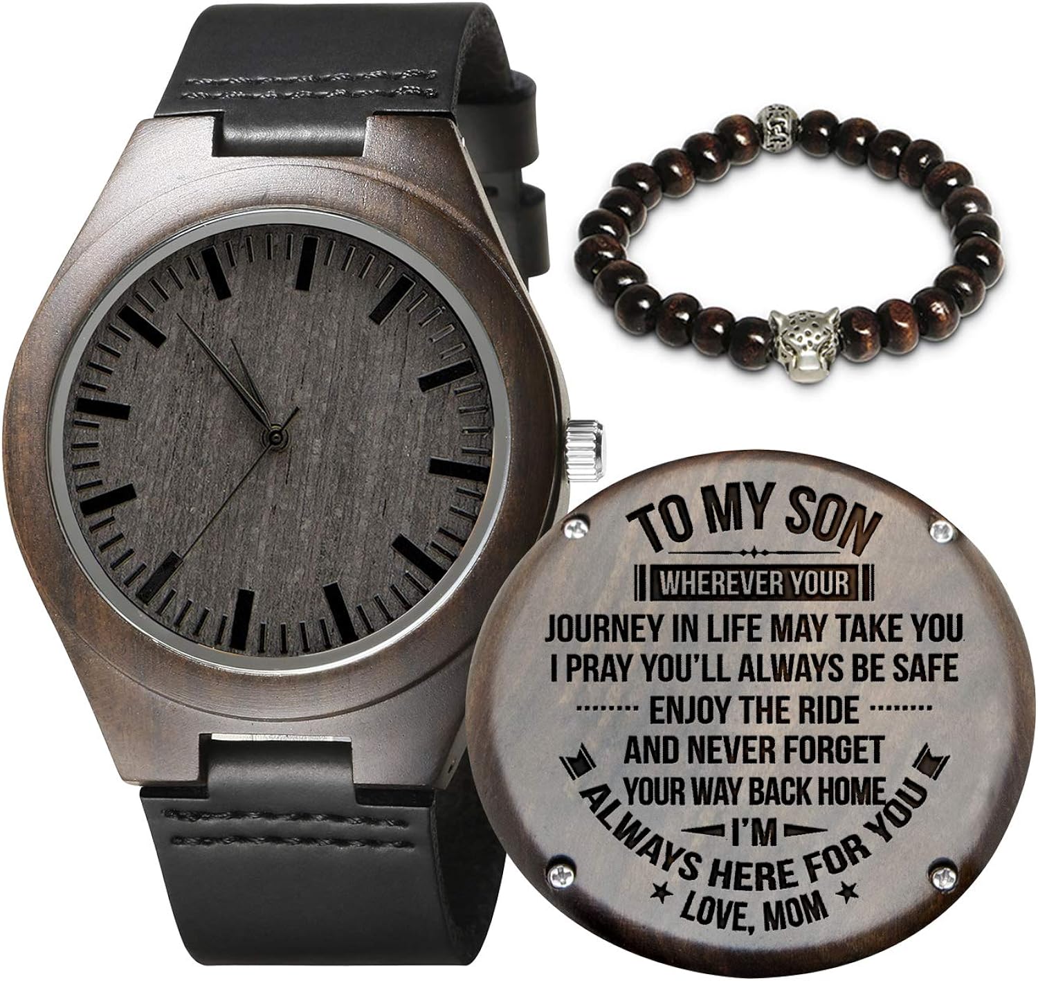Personalized Wood Watches Gifts for Son, Engraved Handmade Mens Wood Watches for Son