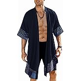 COOFANDY Men's Ruffle Shawl Collar Lightweight Cardigan Long Kimono Jackets Open Front Drape Cape Coat