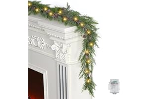 Artgar Pine Garland Realistic, 6 FT Cedar Garland, Christmas Garland with 30 Warm Lights with 8 Light Modes, Garland Christmas Decorations for Mantels Stair Table Decor (Green)
