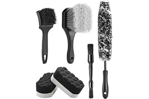 Fantasticlean 6PCS Car Wheel Cleaning Pro Kit, Tire Brush, Soft-bristled Rim Brush, Microfiber Bendable Brush, Double-Ended Detailing Brush, and Detailing Pads, Scratch-Free & Multipurpose