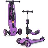 GLAMUP Kids Scooter, 2-in-1 Folding Kick Scooters, Adjustable Height, Safety Lock, 3 Wheel Kick Scooter for Boys and Girls Ages 3-14