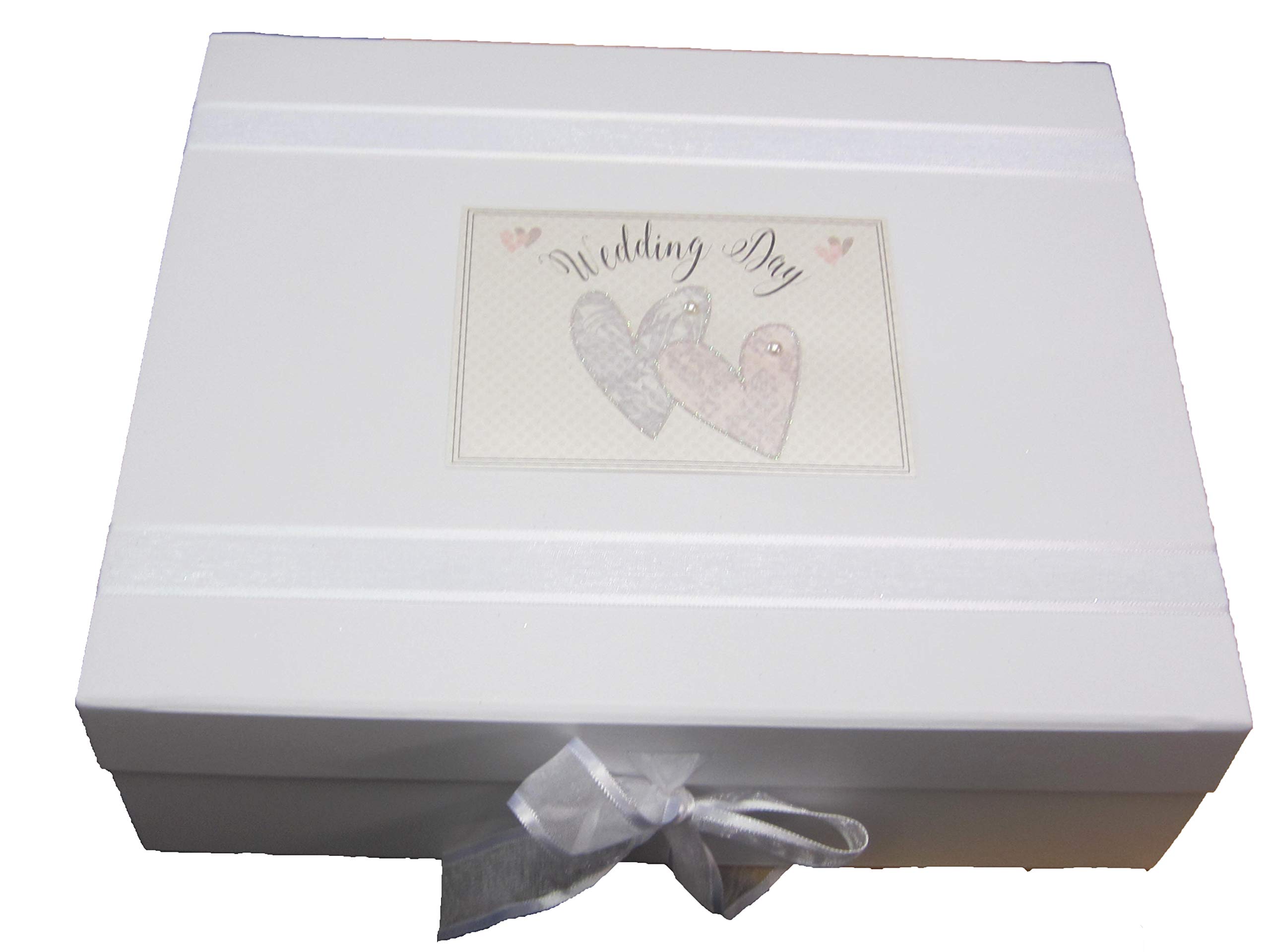 White Cotton Cards "Wedding Day" Patterned Love Hearts Wedding Large Keepsake Box (NWH2X)
