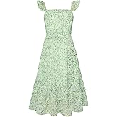 GRACE KARIN Girls Flutter Sleeve Smocked Floral Dresses, Kids Easter Spring Summer Dress, Teen Hawaiian Maxi Long Dresses