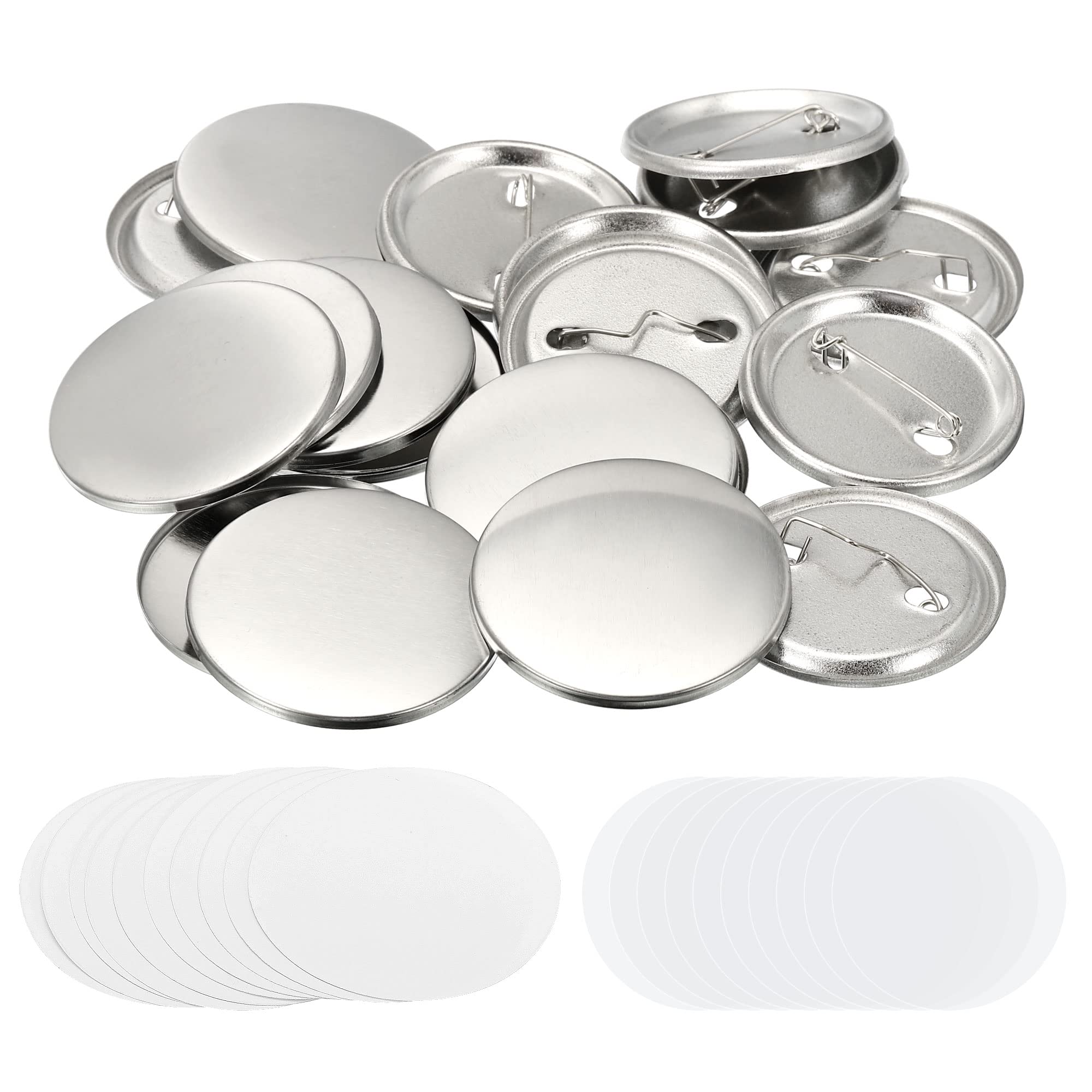 PATIKIL 1.72inch Button Parts, Blank Button Making Supplies,50Pcs Round Badge Parts DIY Pin Maker Kit for Button Maker Machine with Metal Cover Metal Base, Film and Blank Paper